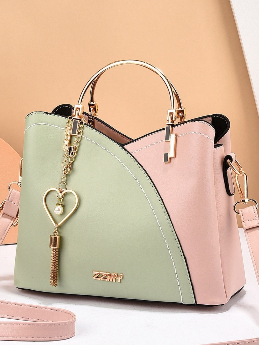 Two-Tone Green & Pink Women's Satchel